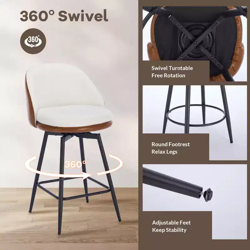 Sgabelli da bancone girevoli da 26" Set da 2 in pelle PU con schienale per isola da cucina o bar