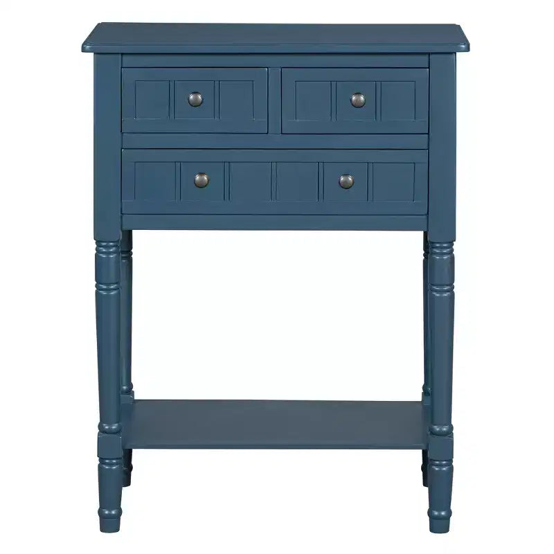 Bellemave Narrow Console Table, Slim Sofa Table with Three Storage Drawers and Bottom Shelf (Dark blue)