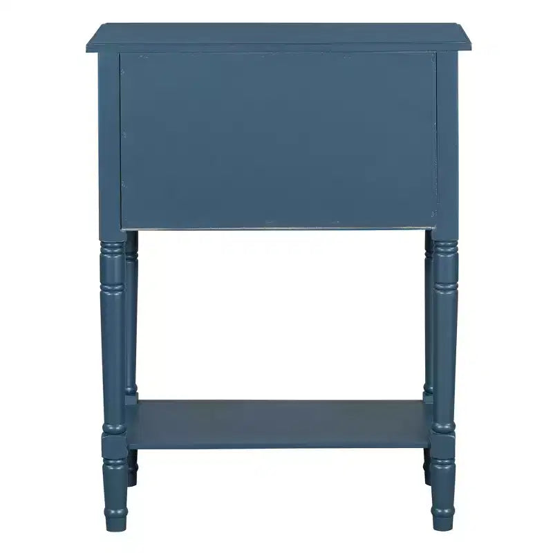 Tavolo Consolle Stretto Tavolino da Divano Slim con 3 Cassetti e Ripiano Inferiore Blu Scuro
