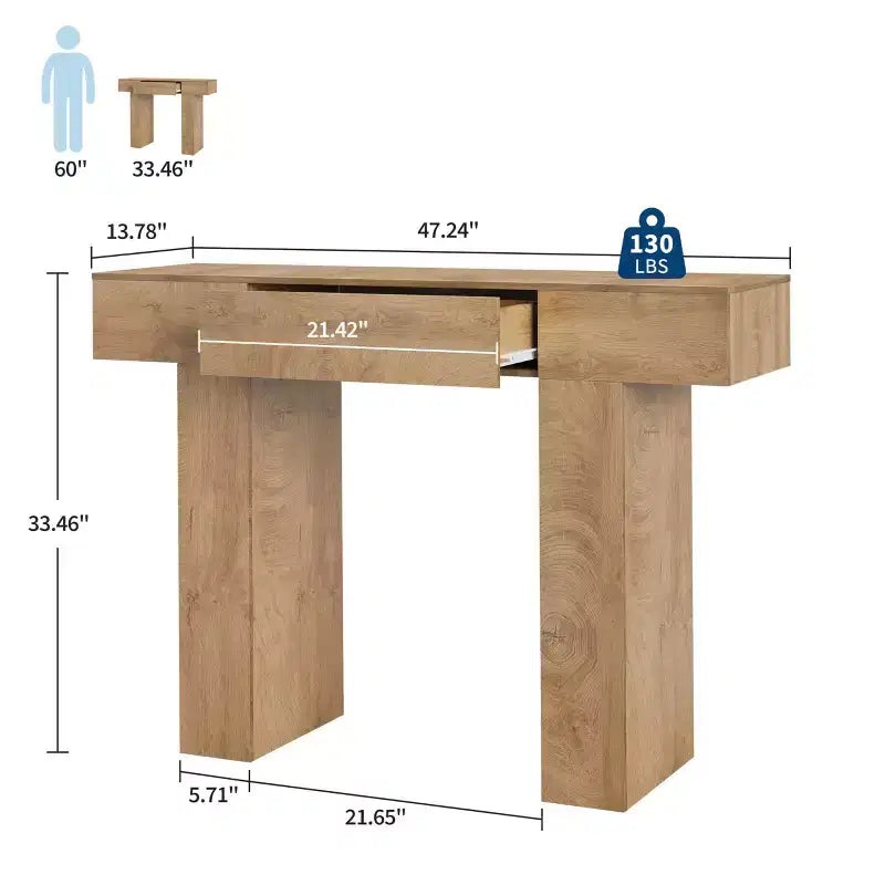 Tavolo Console da Fattoria da 47 Pollici con Cassetto, Tavolo da Divano per Ingresso Industriale