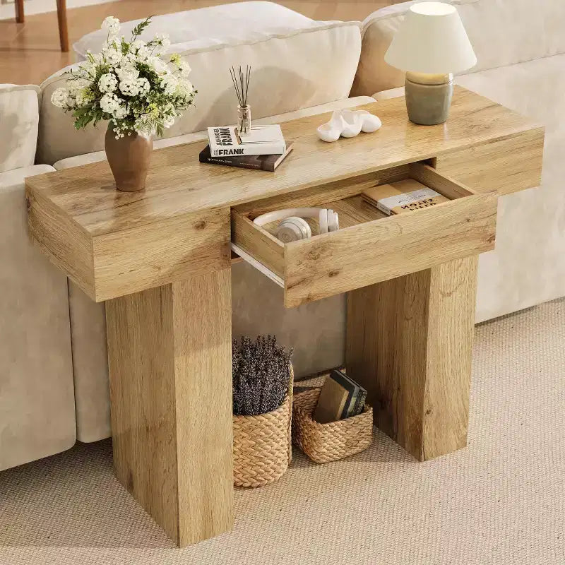 Tavolo Console da Fattoria da 47 Pollici con Cassetto, Tavolo da Divano per Ingresso Industriale
