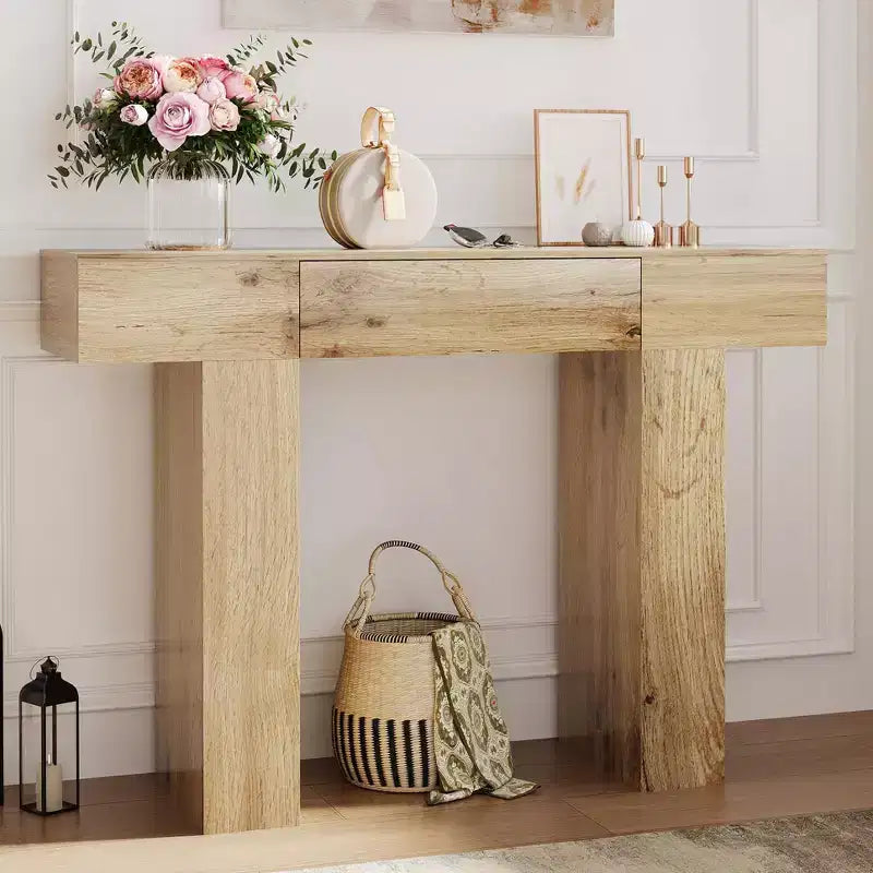 47-Inch Long Console Table with Drawer,Wooden Rectangular Sofa Table Behind The Couch,Industrial Farmhouse Entryway Foyer Hallway Tables for Entrance