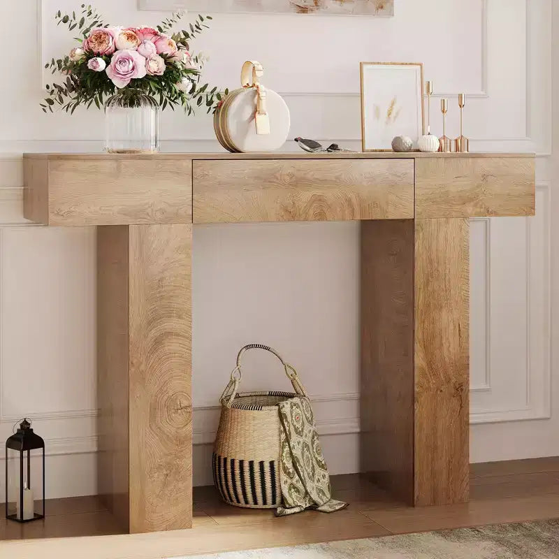 Tavolo Console da Fattoria da 47 Pollici con Cassetto, Tavolo da Divano per Ingresso Industriale