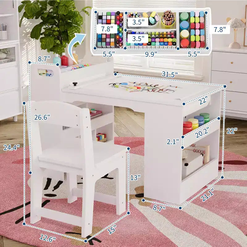 Tavolo d'arte per bambini con sedie, Mobili in legno per bambini, Tavolo creativo con ampi scaffali, Scrivania da disegno in legno, per aule, asili nido, casa