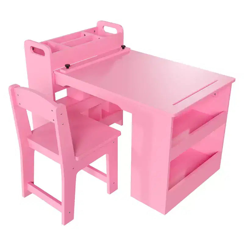 Kids Art Table with Chairs, Children's Wooden Furniture, Craft Table with Large Storage Shelves, Wooden Drawing Desk, for Classroom, Daycares, Home