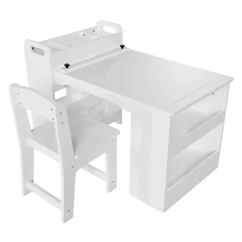 Tavolo d'arte per bambini con sedie, Mobili in legno per bambini, Tavolo creativo con ampi scaffali, Scrivania da disegno in legno, per aule, asili nido, casa