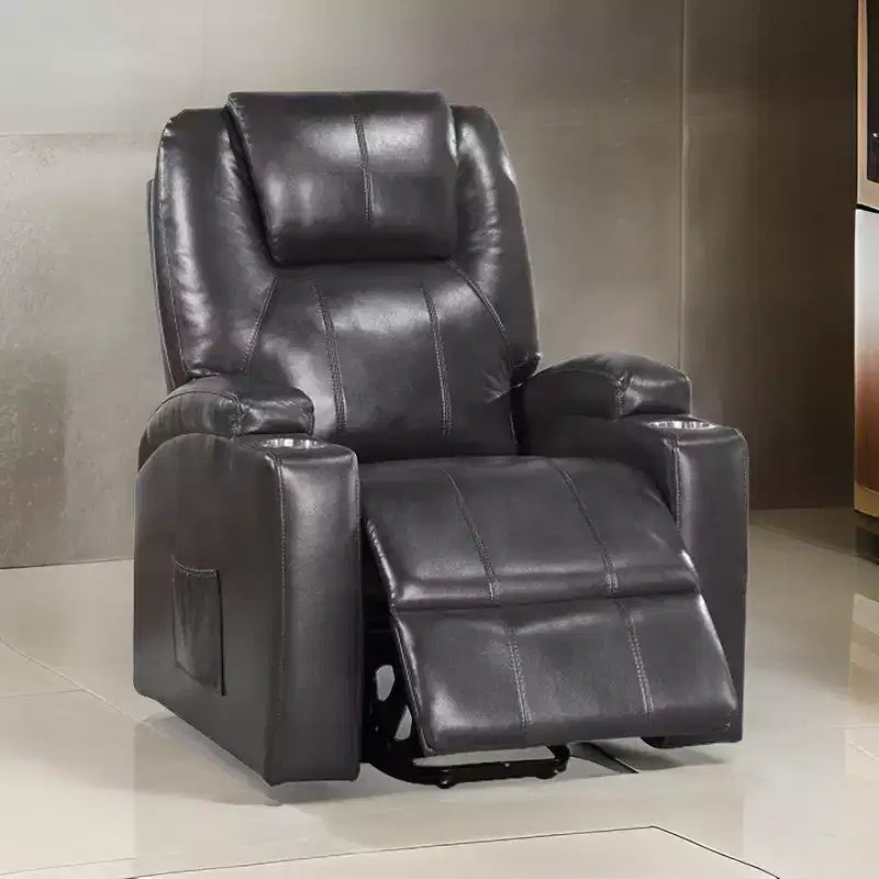 Royal Hampton 37 Inch Recliner Chair, Power Lift, Cupholders, Gray Faux Leather