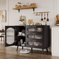 GustoWave Buffet Cabinet with Storage, Sideboard Cabinet with Fluted Glass Door and Drawers, Black Sideboard for Kitchen, Dining Room