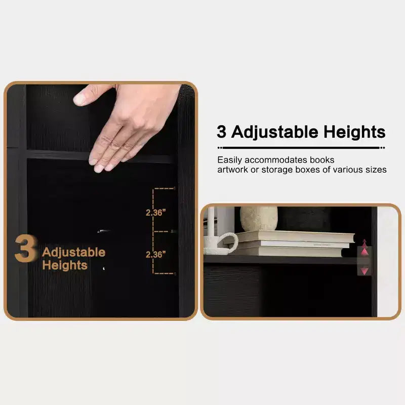 Libreria a 6 ripiani con anta e 3 cassetti, scaffale alto 180 cm con 3 ripiani aperti, libreria in legno con armadietto contenitore per casa, ufficio, soggiorno