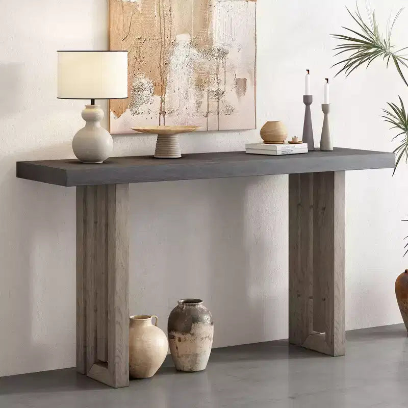 Console Minimalista Impiallacciatura Rovere Tavolo Spesso Gambe in Metallo Salotto Ingresso