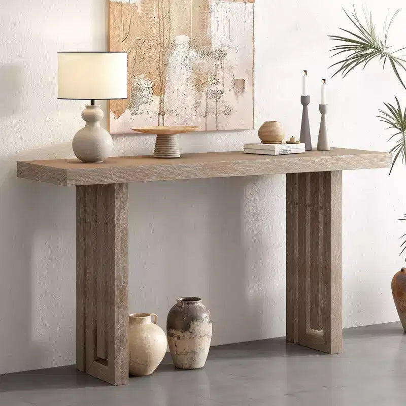 Console Minimalista Impiallacciatura Rovere Tavolo Spesso Gambe in Metallo Salotto Ingresso