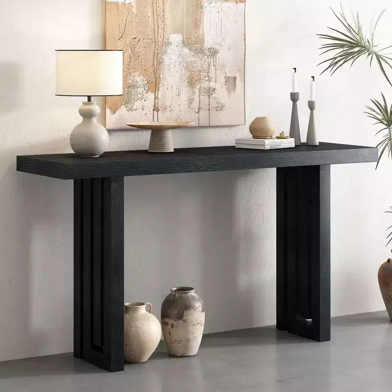 Console Minimalista Impiallacciatura Rovere Tavolo Spesso Gambe in Metallo Salotto Ingresso