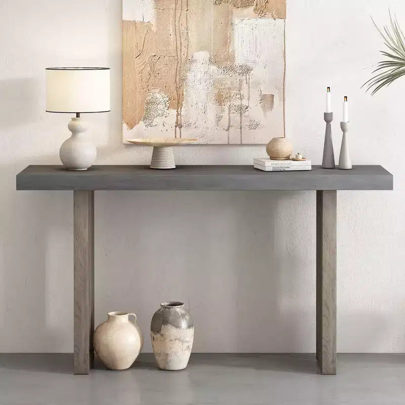 Console Minimalista Impiallacciatura Rovere Tavolo Spesso Gambe in Metallo Salotto Ingresso