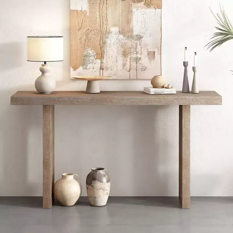 Okak Minimalism Console Table with Oak Veneer, Entryway Table with Thick Tabletop and Legs, Accent Table for Living Room, Hallway
