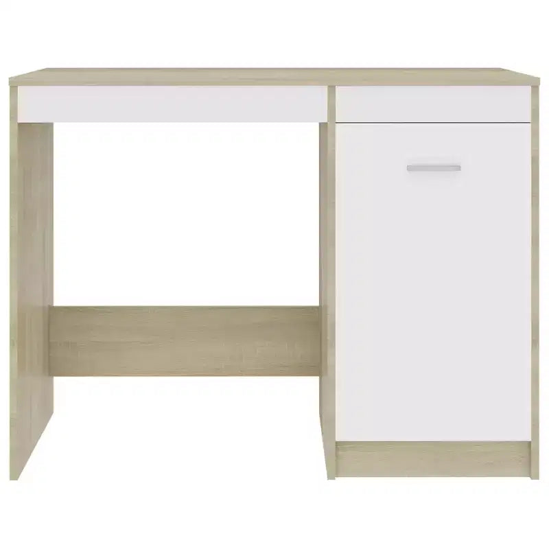 Scrivania media per computer bianca e rovere Sonoma in legno multistrato