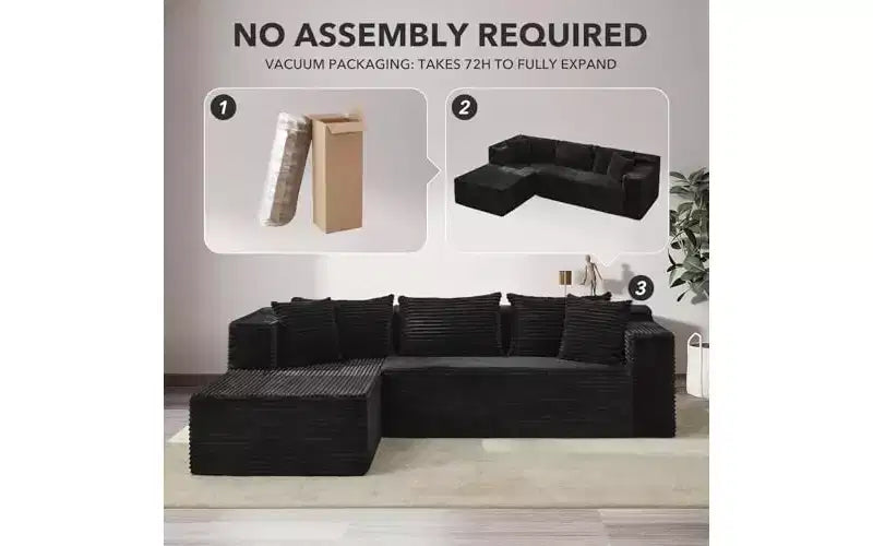 Divano componibile a L da 269 cm con chaise longue, divano modulare a seduta profonda, orientamento a sinistra