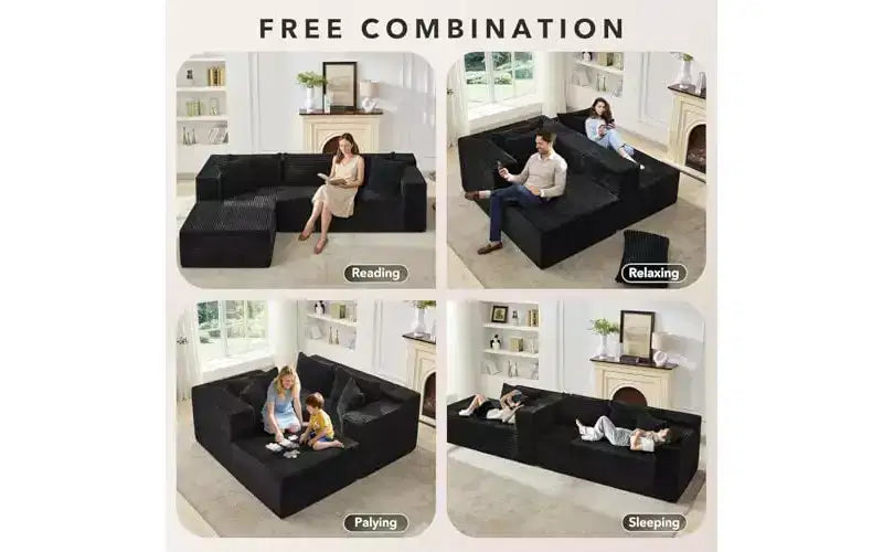 Divano componibile a L da 269 cm con chaise longue, divano modulare a seduta profonda, orientamento a sinistra