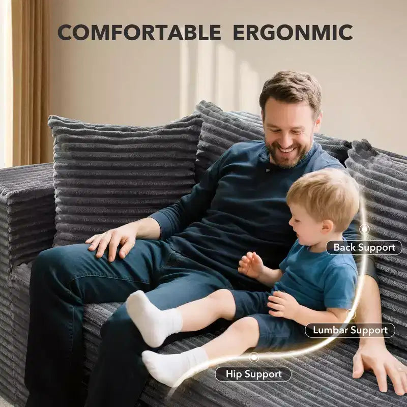 Divano componibile a L da 269 cm con chaise longue, divano modulare a seduta profonda, orientamento a sinistra