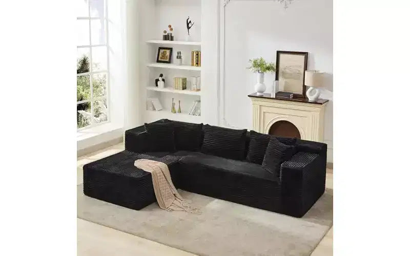 Divano componibile a L da 269 cm con chaise longue, divano modulare a seduta profonda, orientamento a sinistra