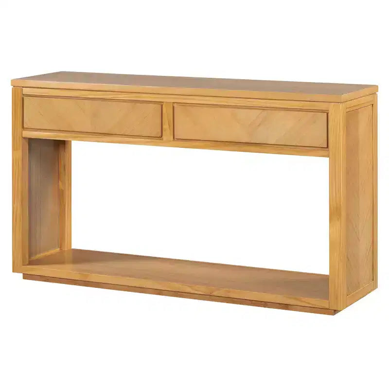 Tavolino Consolle Rustico 55" con 2 Cassetti e Ripiano Aperto per Ingresso/Corridoio, Naturale
