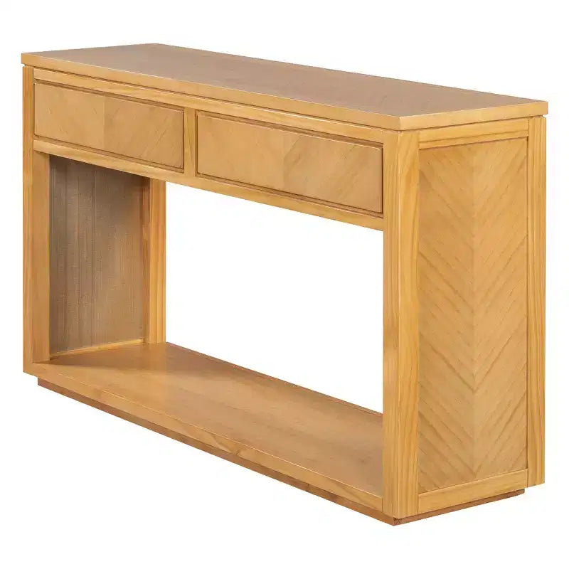 Tavolino Consolle Rustico 55" con 2 Cassetti e Ripiano Aperto per Ingresso/Corridoio, Naturale