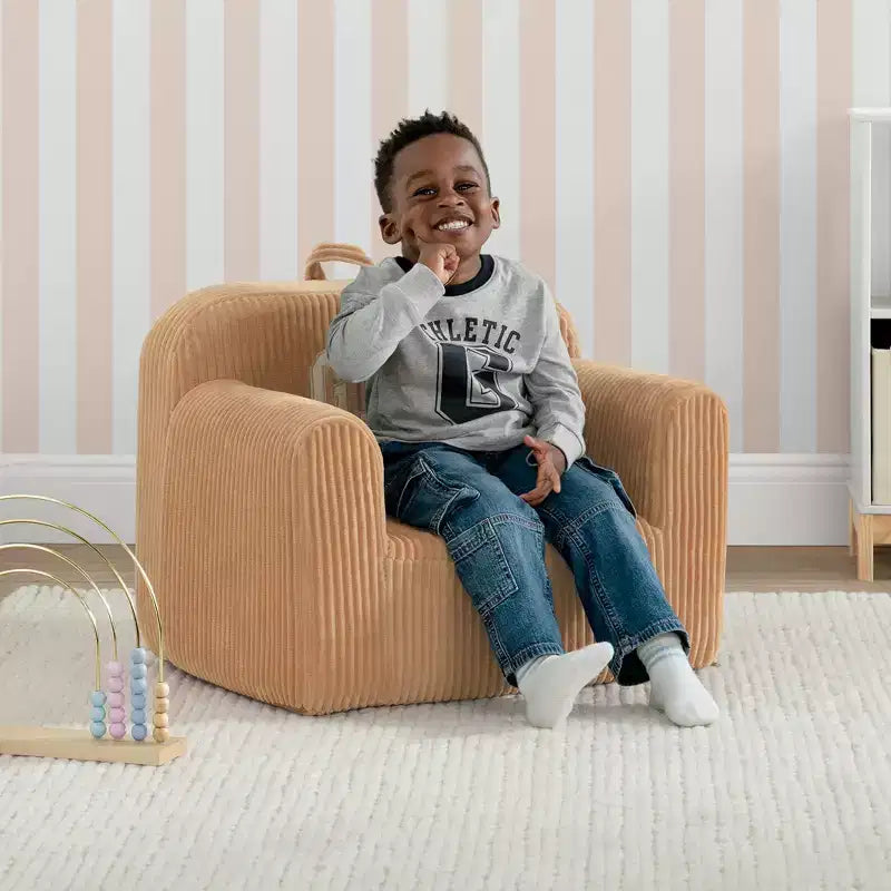 Poltroncina per bambini in velluto a costine beige, sfoderabile, lavabile, per bambini piccoli