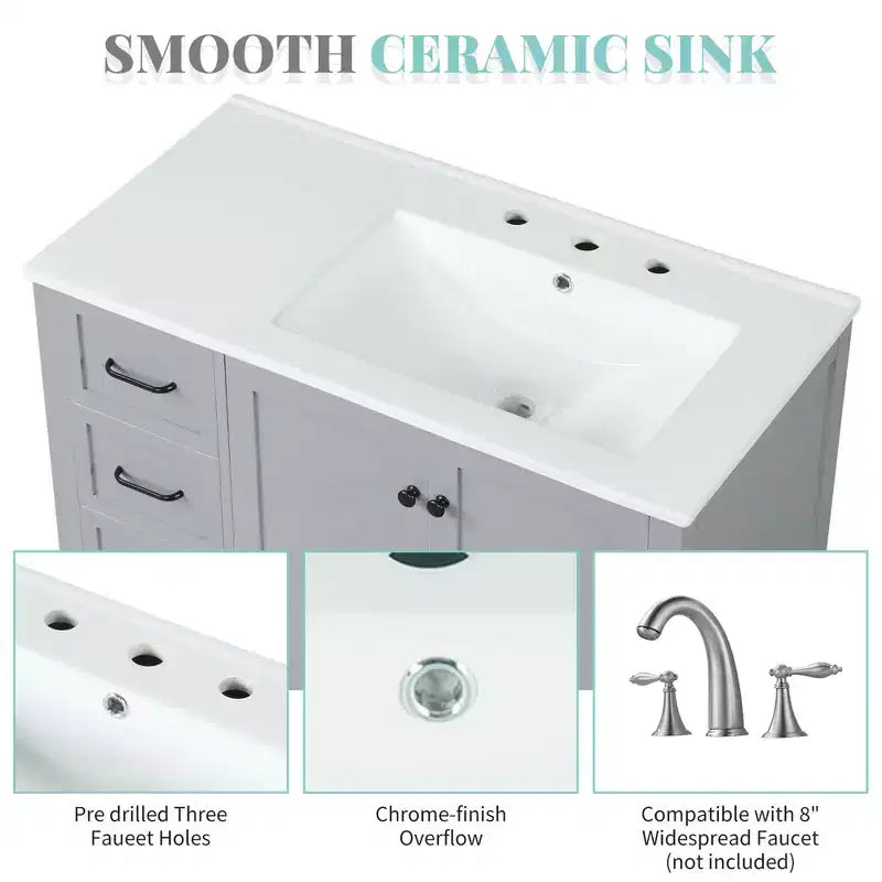 Mobile bagno 90 cm con lavabo 2 ante 2 cassetti ripiano a giorno in legno massello Nero