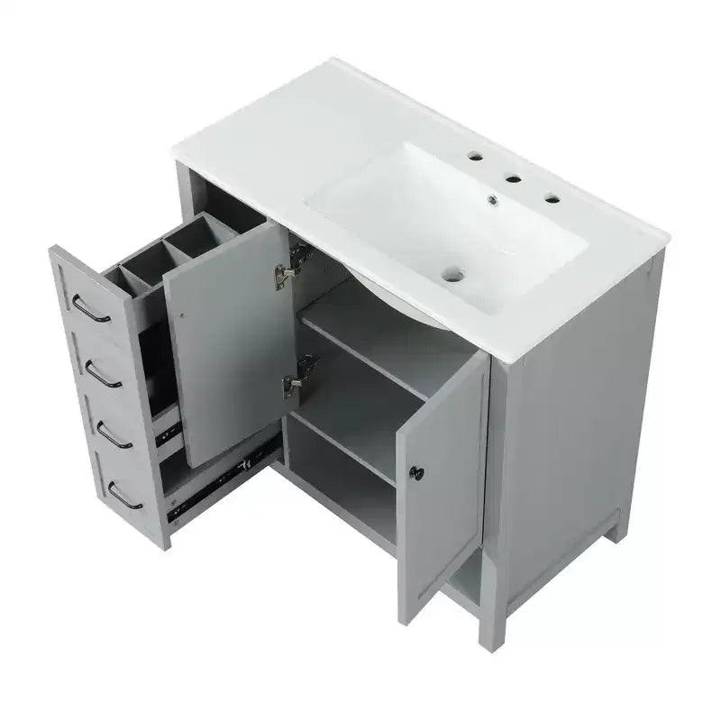 Mobile bagno 90 cm con lavabo 2 ante 2 cassetti ripiano a giorno in legno massello Nero