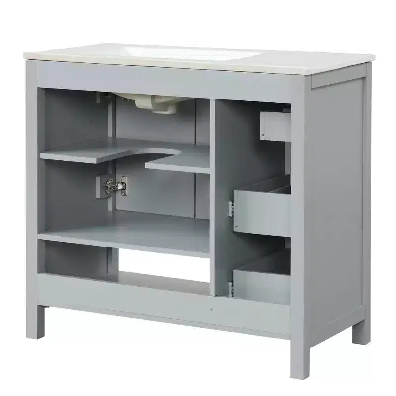 Mobile bagno 90 cm con lavabo 2 ante 2 cassetti ripiano a giorno in legno massello Nero