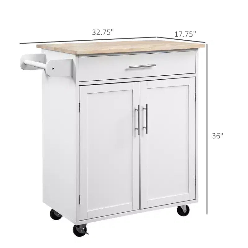 Carrello da Cucina Isola Carrello Rotelle con Cassetto, Armadietto Contenitore e Portasciugamani