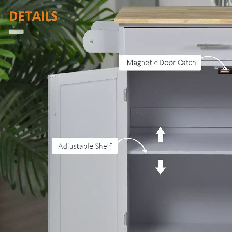 Carrello da Cucina Isola Carrello Rotelle con Cassetto, Armadietto Contenitore e Portasciugamani