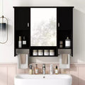 MAYEERTY 28.7 Wall Mounted Bathroom Mirror Cabinet with Concealed Storage 6 Open Shelves Medicine Cabinet Black