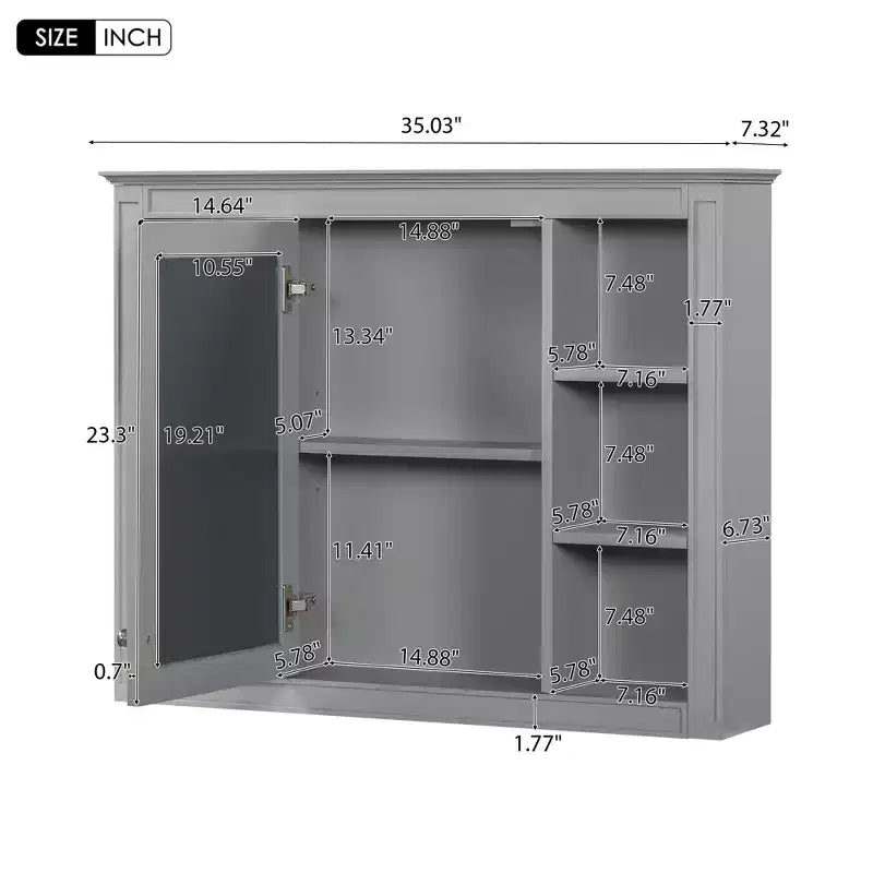 Pensile da bagno con specchio 6 ripiani a giorno 69,85 cm Moderno grigio