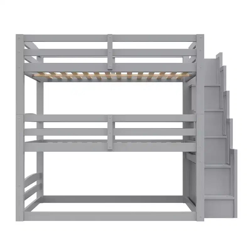 Letto a castello triplo a una piazza con scala portaoggetti, design separato per bambini