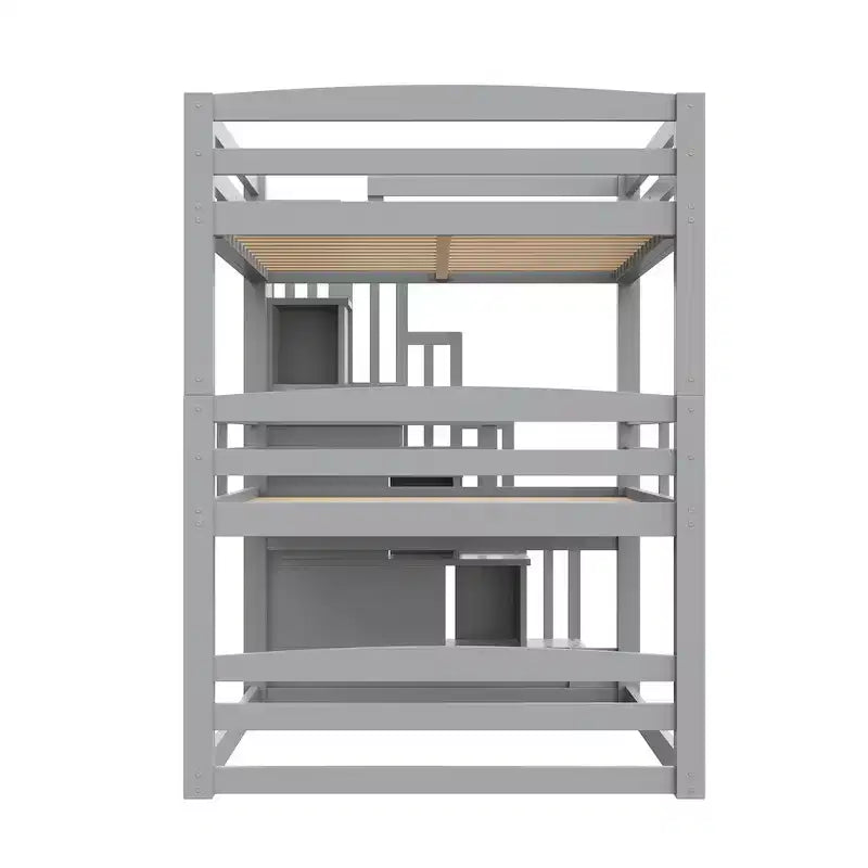 Letto a castello triplo a una piazza con scala portaoggetti, design separato per bambini
