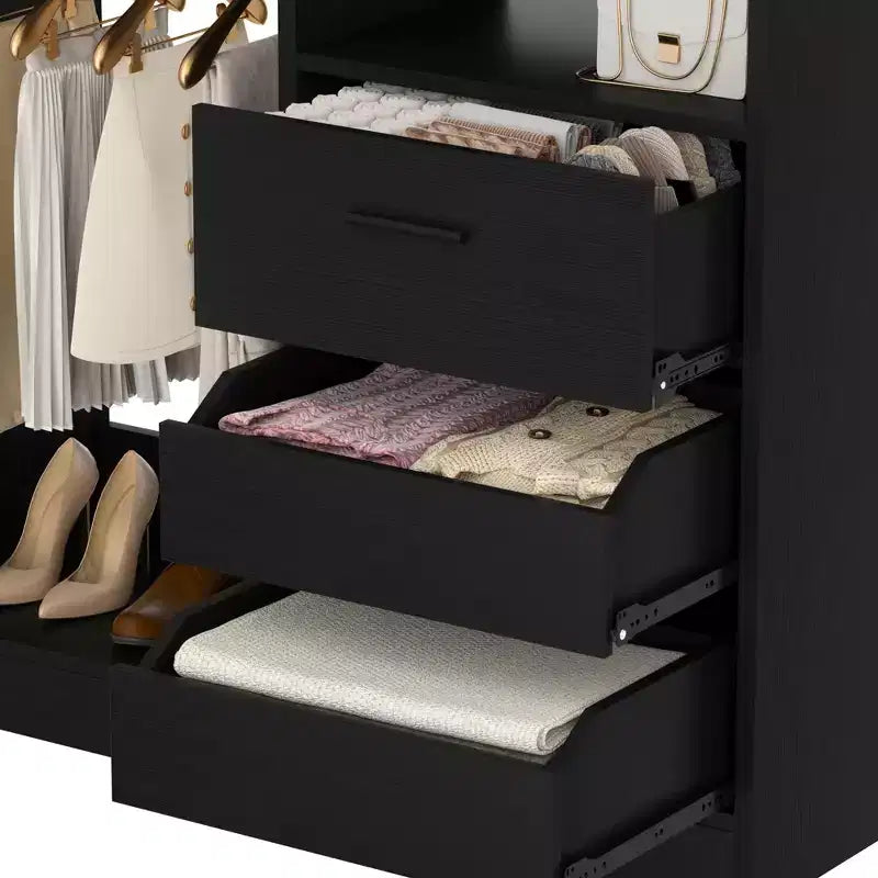 Organizer armadio autoportante da 36" con cassetti in legno e aste appendiabiti