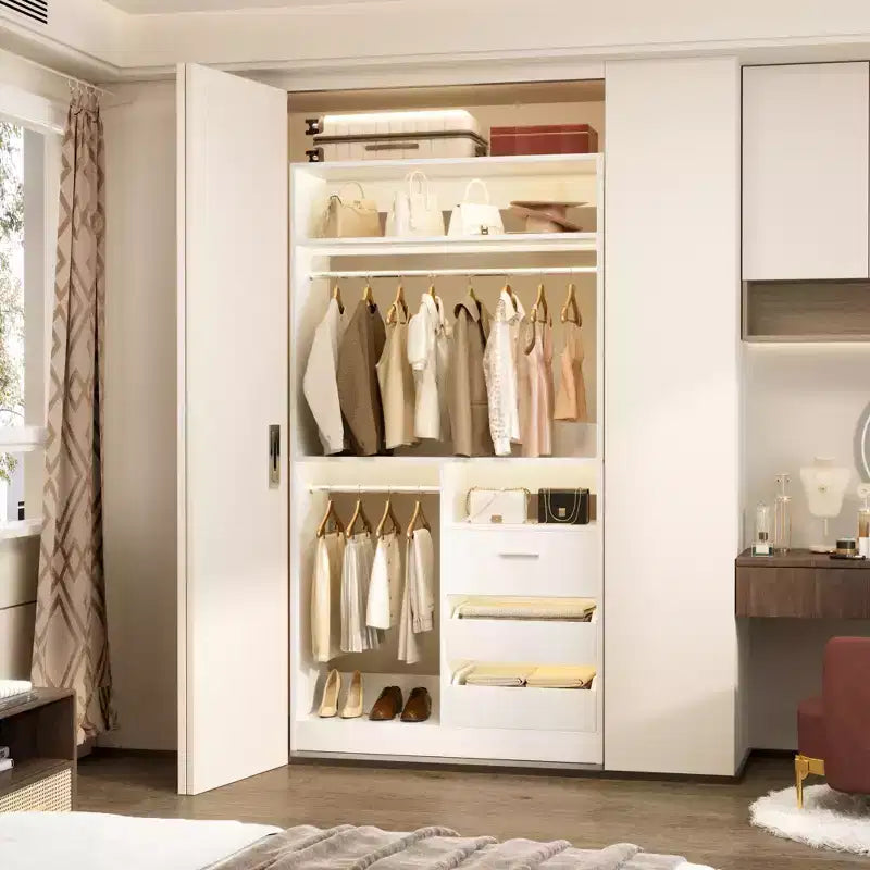 Organizer armadio autoportante da 36" con cassetti in legno e aste appendiabiti