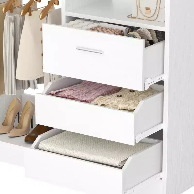 Organizer armadio autoportante da 36" con cassetti in legno e aste appendiabiti