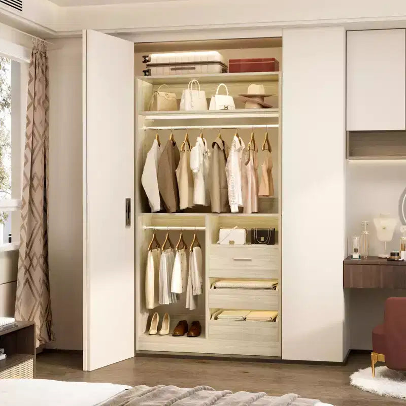 Organizer armadio autoportante da 36" con cassetti in legno e aste appendiabiti