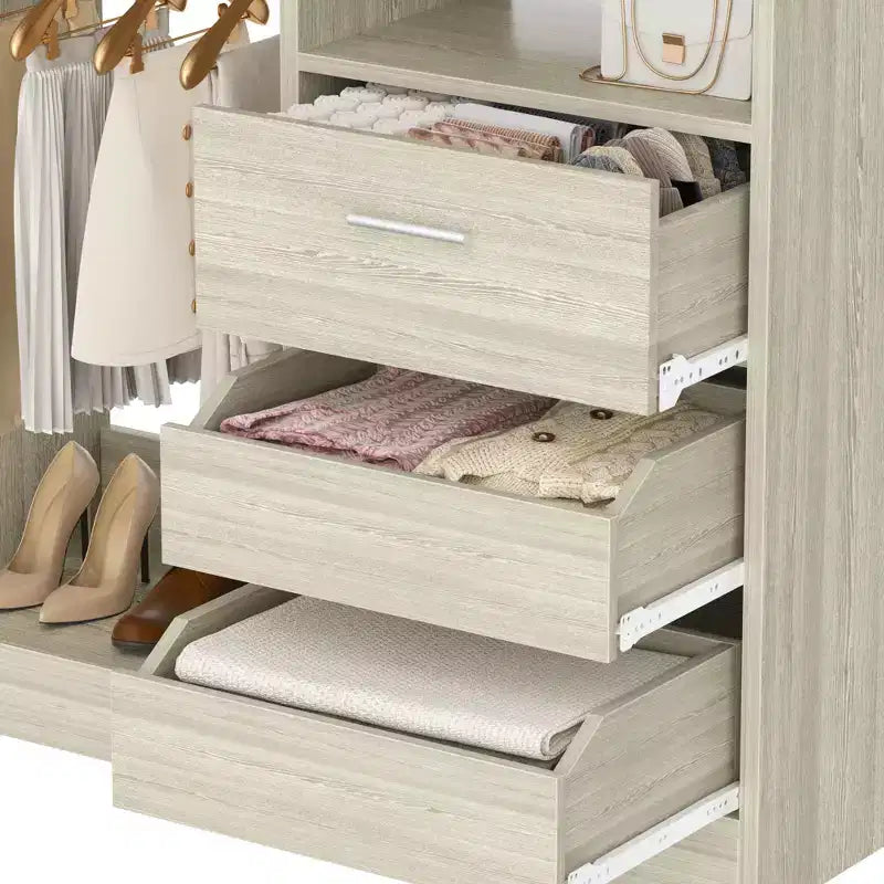 Organizer armadio autoportante da 36" con cassetti in legno e aste appendiabiti
