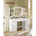 Vanity Desk with 9 LED Lights & Power Outlets, 43.3 Inch Makeup Table with 2 Cabinets, 3 Drawers & 8 Compartments, Dressing Table, Cloud White