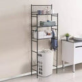 3 - Shelf Wire Freestanding Shelving Unit Over Toilet Storage Organizer Rack Bathroom Space Saver Includes 4 - Hooks Black