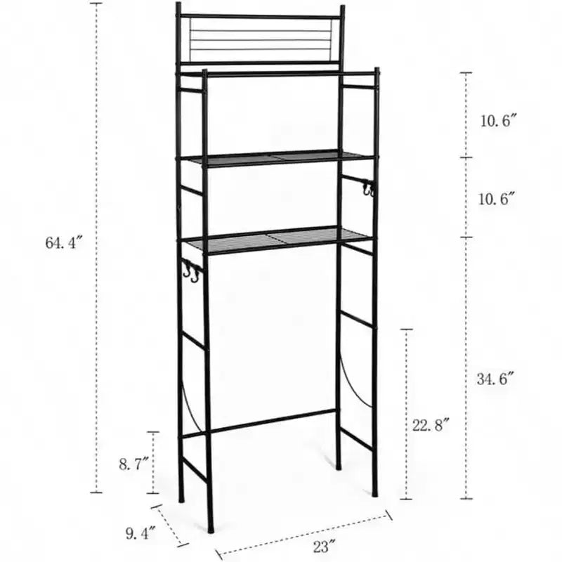 3 - Ripiani mensola organizer in filo per unità indipendente sopra il WC, salvaspazio da bagno, include 4 - Ganci Nero