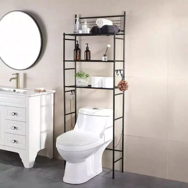 3 - Ripiani mensola organizer in filo per unità indipendente sopra il WC, salvaspazio da bagno, include 4 - Ganci Nero