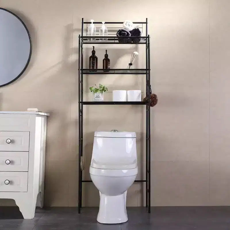 3 - Ripiani mensola organizer in filo per unità indipendente sopra il WC, salvaspazio da bagno, include 4 - Ganci Nero