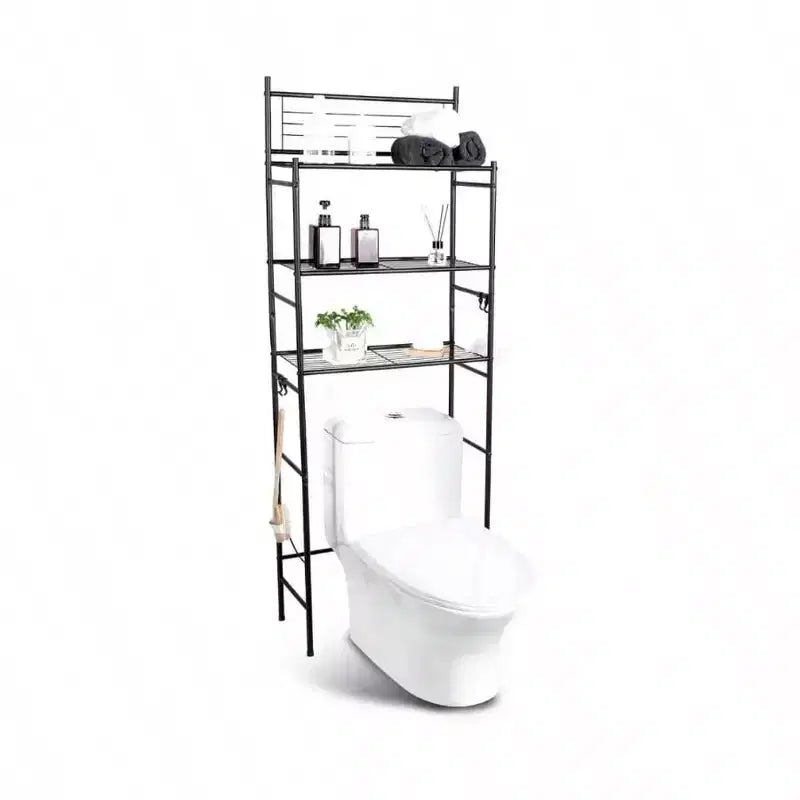 3 - Ripiani mensola organizer in filo per unità indipendente sopra il WC, salvaspazio da bagno, include 4 - Ganci Nero
