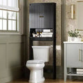 Over Toilet Storage Cabinet, Fluted Panel Doors, Soft Hinges, Black Bathroom Organizer, Space Saver Behind Toilet Rack