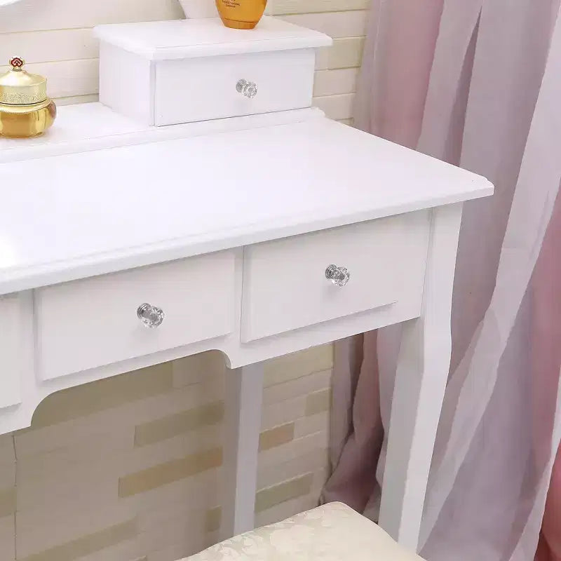 Toeletta, set toeletta da ragazza con specchio illuminato e sgabello, tavolo da trucco con 5 cassetti, tavolo da trucco