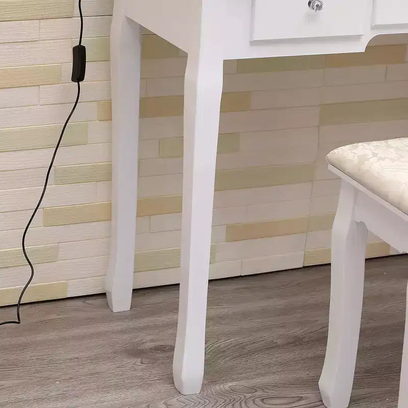 Toeletta, set toeletta da ragazza con specchio illuminato e sgabello, tavolo da trucco con 5 cassetti, tavolo da trucco