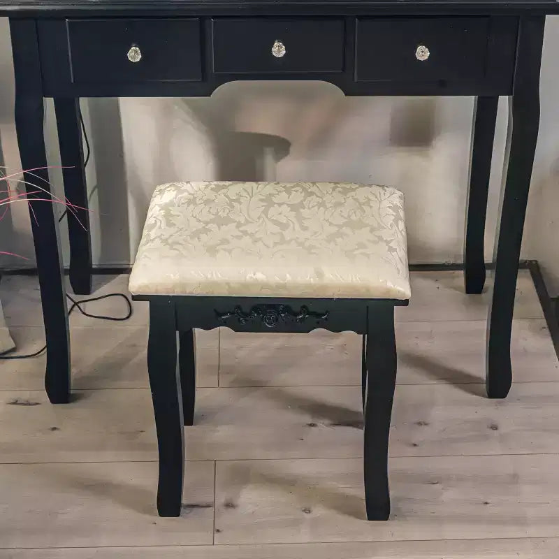 Toeletta, set toeletta da ragazza con specchio illuminato e sgabello, tavolo da trucco con 5 cassetti, tavolo da trucco